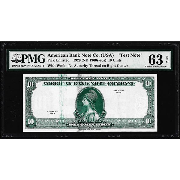 1929 10 Unit American Bank Note Co. "Test Note" PMG Choice Uncirculated 63EPQ