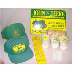 (9) Pcs JD Advertising--Hats, Cups, New Sign, thermometer & Card