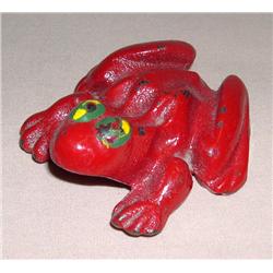 Cast Iron Red Frog Paperweight advertising "Dempster"