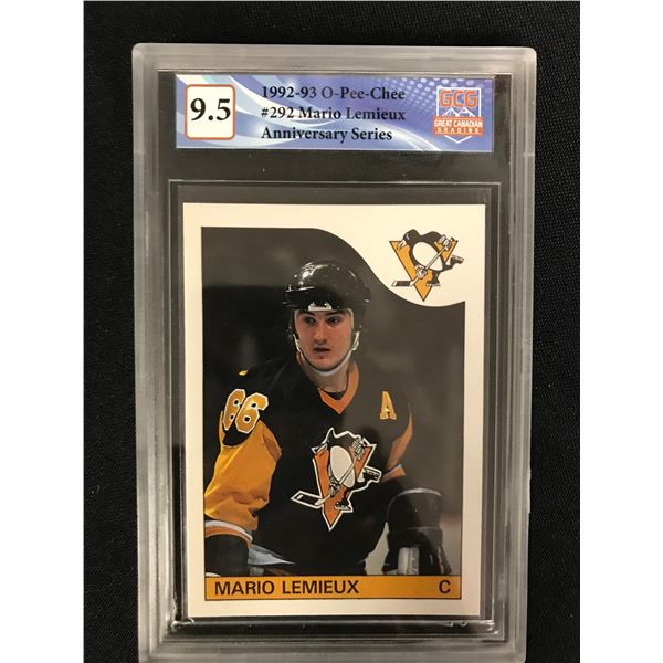 1992-93 O-PEE-CHEE NO.292 MARIO LEMIEUX ANNIVERSARY SERIES (GCG 9.5)