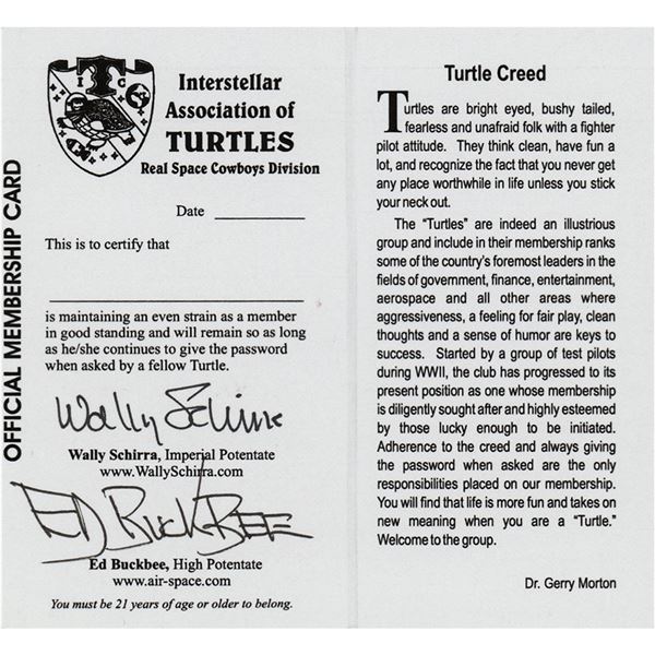 Wally Schirra Signed Membership Card