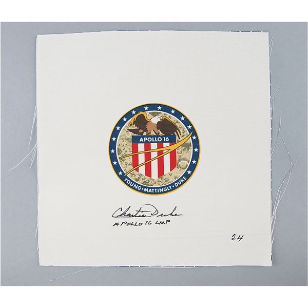 John Young's Apollo 16 Beta Cloth Signed by Charlie Duke