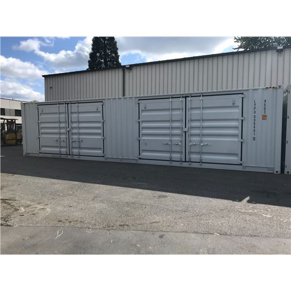 *H/T W* GREY 40' 67,200LBS MAX CAPACITY INDUSTRIAL TRANSPORT CONTAINER WITH 2 DUAL SWING SIDE DOORS