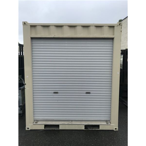 BEIGE 12' SELF-STORAGE STORAGE CONTAINER WITH ROLL UP DOOR L12' X W87" X H99" APPROX WEIGHT 1100 KGS