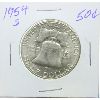 Image 1 : 1954 S FRANKLIN US SILVER HALF DOLLAR 50 CENT COIN