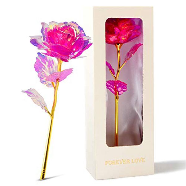 PINK / GOLD SINGLE STEMMED ROSE STAMPED 24K W/ GIFT BOX