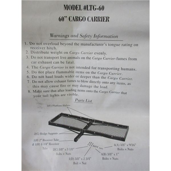 Model LTG-60 60" Cargo Carrier- Brand New Instructions Included