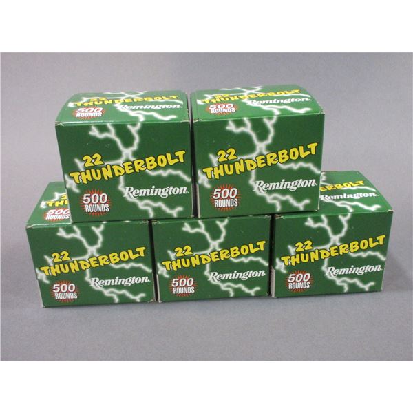 5 Bricks 2,500 Rounds Of Remington Thunderbolt Ammo- .22 LR- 40 GR- Round Nose