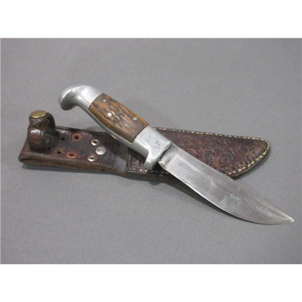 Marked RH Ruana Bonner Montana Knife- Rare Square Cut With 3 Rivets- Very Early- 4" Blade- 4" Handle