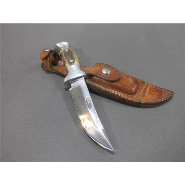 Marked RH Ruana Bonner Montana Knife- M Mark- Original Sheath With Stone- 5" Blade- 4.75" Handle