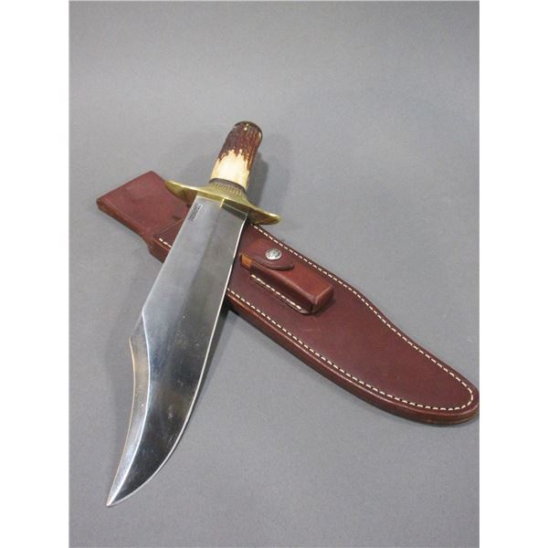 Marked Randall Made Orlando FL Bowie Knife- 11" Blade- 5" Antler Handle- Original Sheath With Stone-