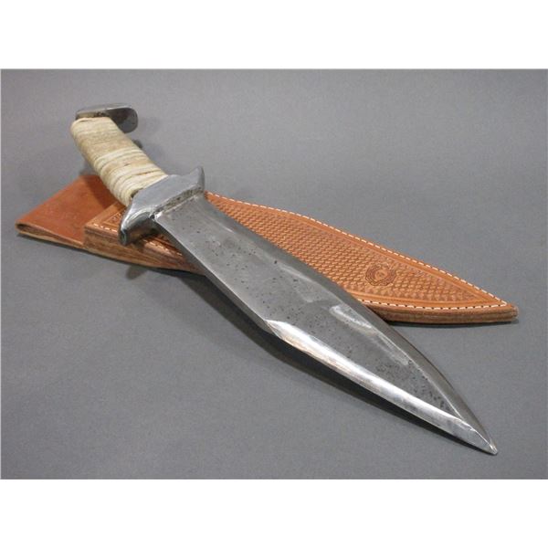 Large Handmade Bowie Knife- 12" Blade- 7" Leather Wrapped Handle- Schertunueb Sheath