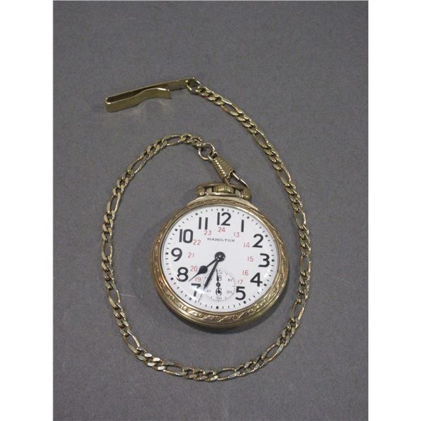 Hamilton Pocket Watch- 992B- 21 Jewels- 10K Gold Filled- 1290343- #C80674- Chain
