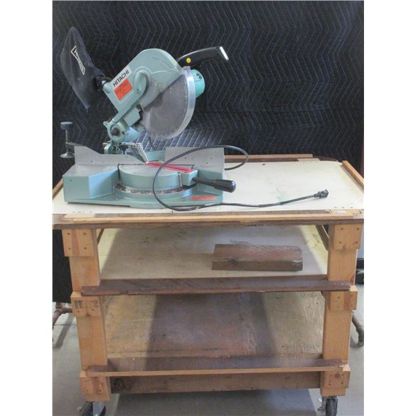 Hitachi 10" Compound Saw- Double Insulated- Dust Catcher- Work Bench On Wheels- Good Condition- Work