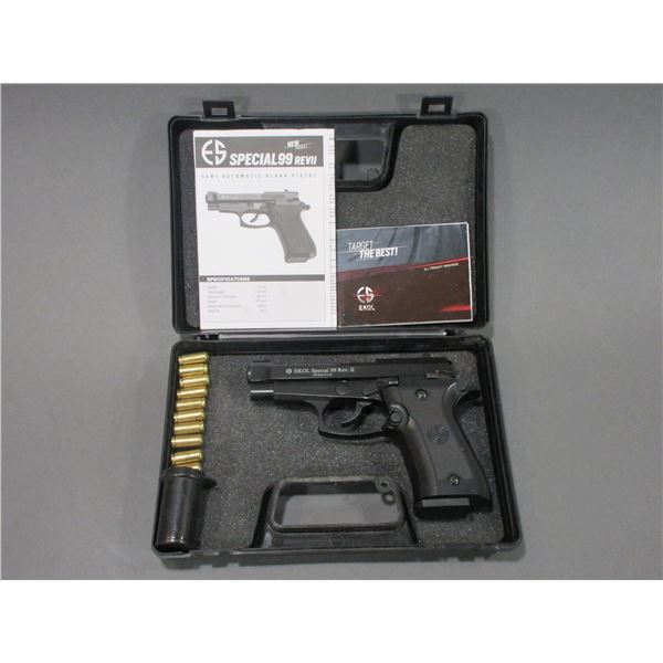 Ekol Special Model 99 Rev II Semi-Automatic Blank Pistol- 9MM- 3.75" Barrel- 10 Shells- Hard Case- M