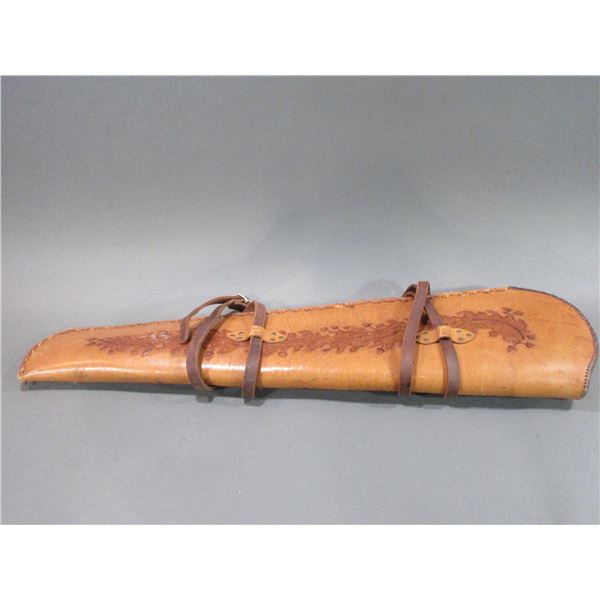Heavy Duty Harness Leather Sheepskin Line Carbine Scabbard- Hand Tooled- Straps- 37"L