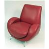 Image 1 : A CONTEMPORARY RED LEATHER AND CHROME EASY CHAIR