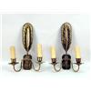 Image 1 : A PAIR OF BRASS FEATHER-MOTIF TWO-LIGHT WALL SCONCES