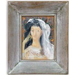 AN OIL ON BOARD DEPICTING A BRIDE