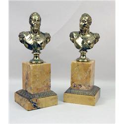 TWO SIMILAR BRASS AND MARBLE GARNITURES