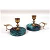 Image 1 : A PAIR OF MALACHITE-VENEERED BRASS-MOUNTED CHAMBERSTICKS