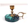 Image 2 : A PAIR OF MALACHITE-VENEERED BRASS-MOUNTED CHAMBERSTICKS