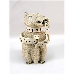 A STAFFORDSHIRE SALT-GLAZED STONEWARE BEAR-FORM COVERED JAR