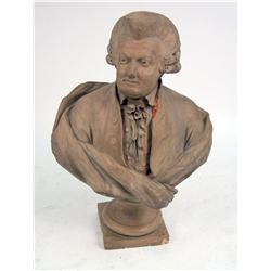 A LARGE TERRA COTTA BUST OF AN 18TH CENTURY GENTLEMAN
