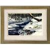 Image 1 : A WATERCOLOR ON PAPER OF HOUSES IN A SNOWY RIVERSCAPE