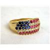 Image 1 : A 14K YELLOW GOLD, DIAMOND, SAPPHIRE AND RUBY AMERICAN FLAG MOTIF RING