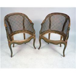 A PAIR OF LOUIS XV-STYLE PAINTED BARREL-BACK BERGERES