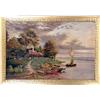 Image 1 : AN OIL ON CANVAS OF FISHERMEN ON A LAKE AT SUNSET