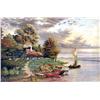 Image 2 : AN OIL ON CANVAS OF FISHERMEN ON A LAKE AT SUNSET