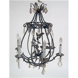 A LOUIS XV-STYLE PATINATED METAL AND GLASS-MOUNTED SIX-LIGHT CHANDELIER