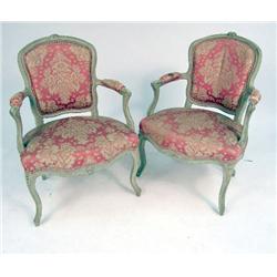 A PAIR OF LOUIS XV PAINTED AND CARVED BEECHWOOD FAUTEUIL