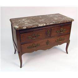 A LOUIS XV MARBLE TOP WALNUT COMMODE