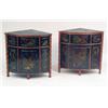 Image 1 : A PAIR OF VICTORIAN FAUX-BAMBOO AND CHINOISERIE-DECORATED LOW CORNER CUPBOARDS