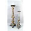 Image 1 : TWO PAINTED WOOD GILT-DECORATED PRICKET STICKS