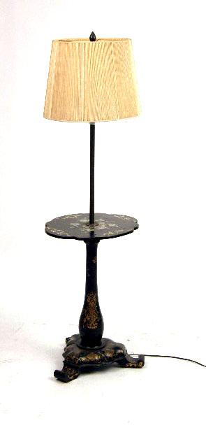 A Black Lacquer Inlaid Mother Of Pearl Chinoiserie Floor Lamp