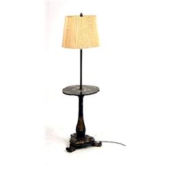 A BLACK LACQUER INLAID MOTHER-OF-PEARL CHINOISERIE FLOOR LAMP