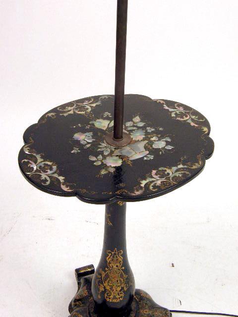 A Black Lacquer Inlaid Mother Of Pearl Chinoiserie Floor Lamp