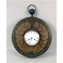 A TOLE AND GILT-DECORATED WALL CLOCK