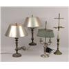 Image 1 : A PAIR OF PATINATED METAL CANDLESTICK-FORM TABLE LAMPS