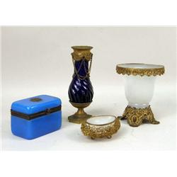FOUR GILT-METAL MOUNTED GLASS TABLE ARTICLES