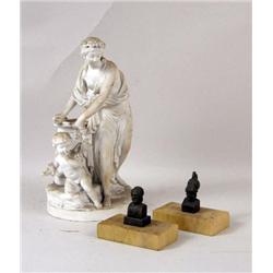 A PAIR OF NEOCLASSICAL MARBLE-MOUNTED BRONZE FIGURAL BOOKENDS