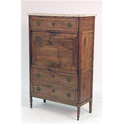 A LOUIS XVI MAHOGANY MARBLE TOP SECRETAIRE A` ABATANT