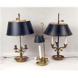 A GROUP OF THREE BRASS BOUILLOTTE LAMPS