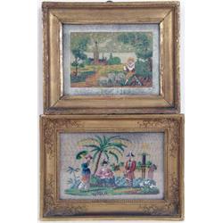 TWO FRAMED 19TH CENTURY BEADWORK EMBROIDERIES