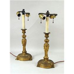 A PAIR OF NEOCLASSICAL GILT-METAL CANDLE STICKS
