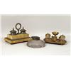 Image 1 : TWO GILT-METAL-MOUNTED DESK GARNITURE SETS AND A COLORLESS GLASS INKWELL